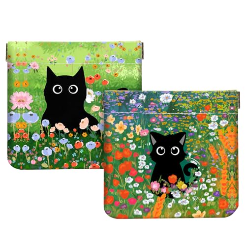 2Pcs PU Leather Small Squeeze Coin Purse Pouch Mini coin Bag Unique And Cute Wallet Cosmetic Bags Change Bag For Women Girls Men Cat in flower and grass - color: Cat in flower and grass