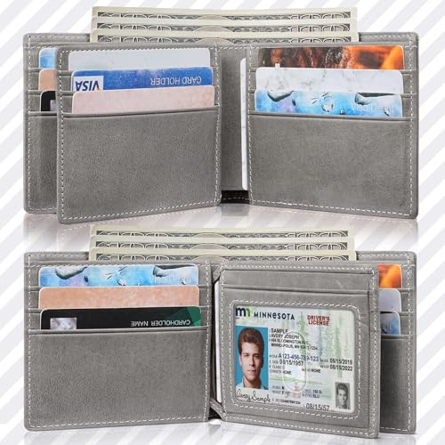 Artpaxy Mens Wallet Bifold Genuine Leather RFID Blocking Wallet for Men with 1 ID Windows 13 Card Holders 2 cash pockets 1 Gift Box - color: Gray