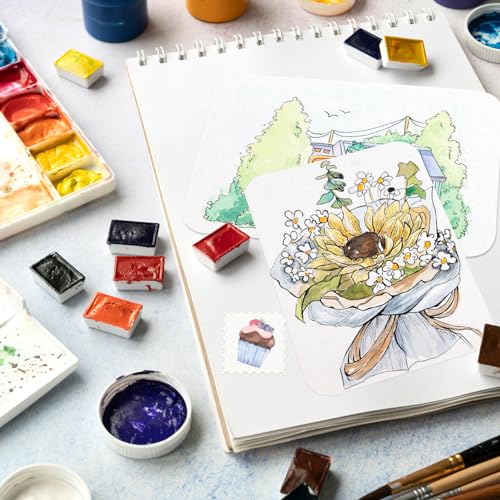 Funto 100% Cotton Watercolor Paper Postcards, 28 Blank Cards + 2 Stamp Sheets, 4x6, 140lb/300gsm, Cold Press, Acid-Free Heavyweight for Artists & Beginners - style: 4x6 Postcards-100% Cotton