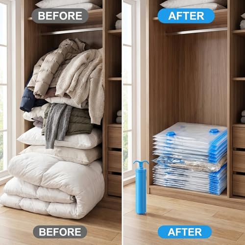 Vacuum Storage Bags, Space Saver Bags with Pump, 12Pcs (4 Medium/Large/XL) for Clothes, Bedding, Travel, Compression