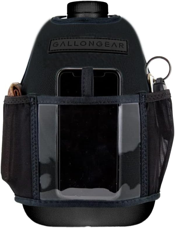 Half-Gallon Fitness Hydration Cover | Neoprene Insulated Cooling & Portable Gym Water Bottle Carrier | CASE with Storage Pockets - color: Black