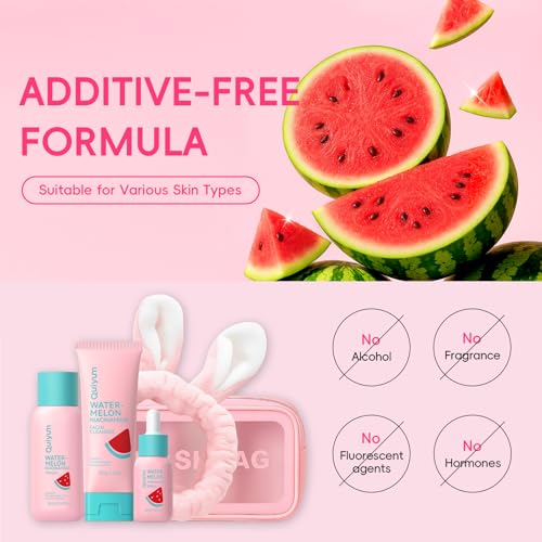 QUIYUM Watermelon & Niacinamide Skincare Set, 3pc Glow Facial Kit for Teens | 3-in-1 Daily Routine: Cleanser, Toner, Serum; Glow Up Formula with Niacinamide; Aesthetic Gift for Teenage Girls & Beginners - size: 3 Pieces
