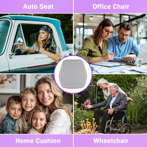 Thin Gel Seat Cushion for Car Seat, Office Chair, Wheelchair, Golf Cart - Non-Slip Car Seat Cushions with 0.7 Inch Gel - Sciatica & Coccyx Pain Relief (Fabric, Grey) - color: Grey