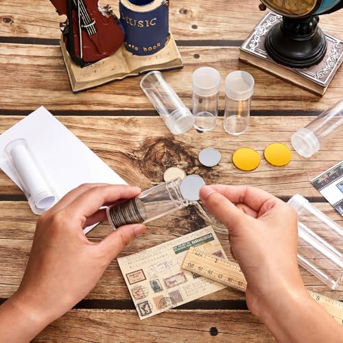 Qunclay 24 Pcs Quarter Coin Tubes with 1 Storage Box Clear Plastic Quarter Holders with Lid for Coin Collection and Organization - size: Quarter