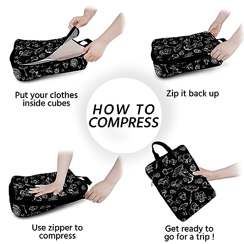 6 Pcs Compression Packing Cubes Waterproof Suitcase Travel Bag Luggage Backpack Organizer Travel Cubes for Packing-Black Mushroom - color: Black Mushroom
