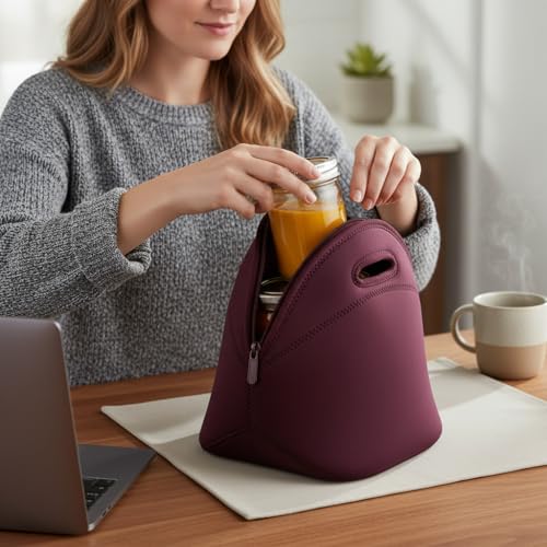 Built Gourmet Getaway Lunch Tote, Fig Lilas - Neoprene Insulated Bag with Zipper & Handles for Work, Travel, Picnics & Snacks - Reusable, Foldable, BPA-Free - Keeps Food Hot/Cold for 4 Hours - color: Fig Lilas