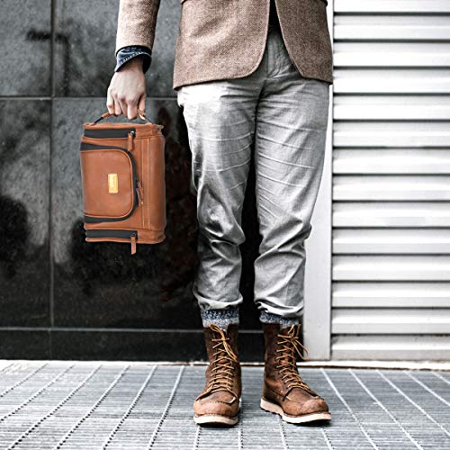 MIRASON Travel Toiletry Bag, Hanging Toiletry Bag for Men, Leather Travel Shower Bag for Toiletries Dopp Kit Bathroom Bag with Metal Hook, Gift for Men (Brown) - color: Brown