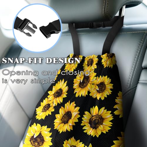 Car Trash Bag Hanging Back of Seat with Adjustable Snap Buckle Strap Cute Printed Drawstring Garbage Bags for Car-Sunflower - color: Sunflower Car Trash Bag