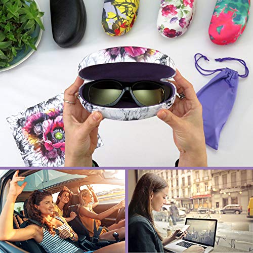 MyEyeglassCase® Large Hard Sunglasses Case | fits Large curved Sunglasses, with microfiber bag and cleaning cloth - color: As413 Poppy