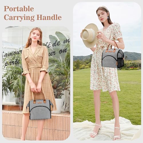 LOKASS Lunch Bag Insulated Lunch Box Wide-Open Lunch Tote Bag Large Drinks Holder Durable Canvas Thermal Snack Organizer for Women Men Adults Work Picnic Hiking Beach Fishing,Stripes - color: Classic Stripe