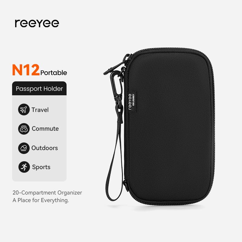 Reeyee N12 passport holder for travel family, Passport Wallet Women Men,Travel Document Organizer with Wrist Strap,840d cordura,cash wallet,RFID Blocking Travel Document Case,Cover Case Waterproof Bag