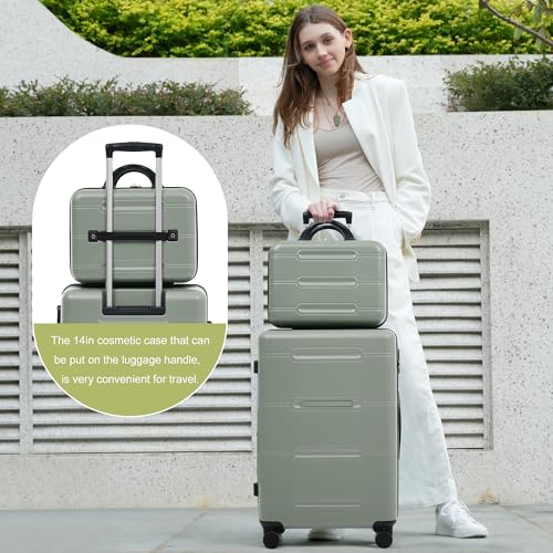 Merax Luggage Set 6 Piece,Lightweight Hardshell Suitcase with Double Spinner Wheels Handle Password Lock,14 IN Cosmetic Case 20/24/28 IN Luggages with Duffel Bag and Toiletry Bag,Light Green - color: Light Green, style: 14+20+24+28+bags