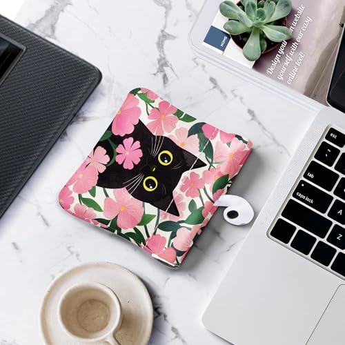 Travelambo Leather Squeeze Coin Purse Pouch Change Holder For Men & Women - color: Pink Floral Cat