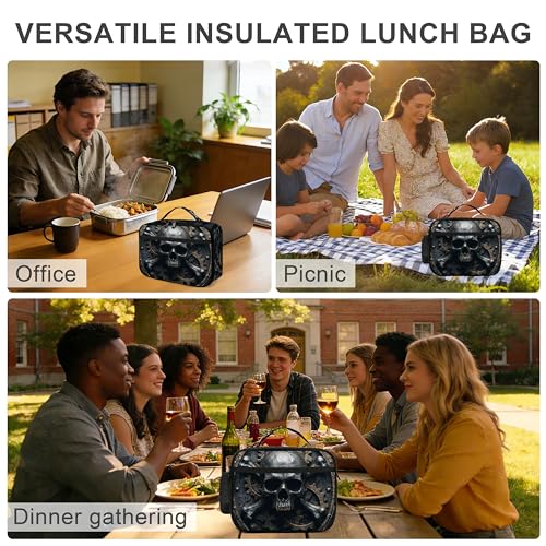 Skull Gear Lunch Bag Insulated Reusable Lunch Box Cooler Thermal Tote Bag For Teenage Boys Girls School Beach - color: Skull Gear