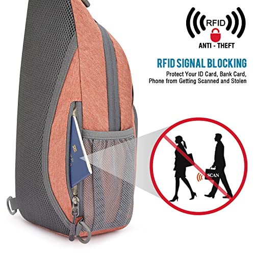 G4Free RFID Sling Bag Crossbody Backpack Small Chest Shoulder Bag Hiking Outdoor - color: Light Orange