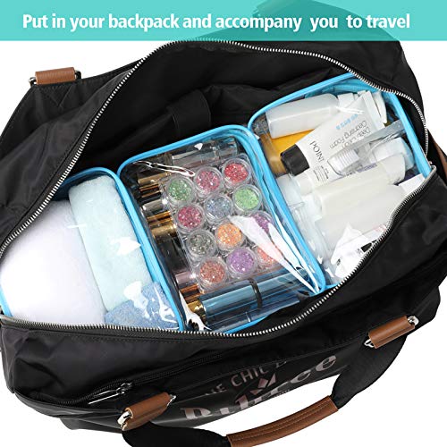 PACKISM Clear Makeup Bag - Waterproof TSA Approved Toiletry Bag Quart Size Bag, Clear Makeup Bags with Zipper, Carry on Airport Airline Compliant Pouch, 3 Pack, Blue - color: New Blue, size: Medium Set (Standard)