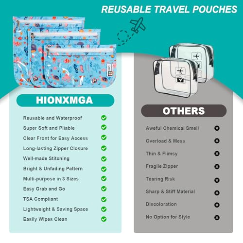 HIONXMGA TSA Approved Toiletry Bag, Set of 3 Clear Travel Toiletry Bag Quart Size Zipper Travel Pouch, Waterproof Makeup Cosmetic Bag for Women Men Kids Toiletries Carry on, Marine - color: Marine, Mixed Sizes