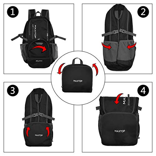 MAXTOP 40/50L Lightweight Packable Backpack for Hiking Traveling Camping Water Resistant Foldable Outdoor Travel Daypack - color: Black