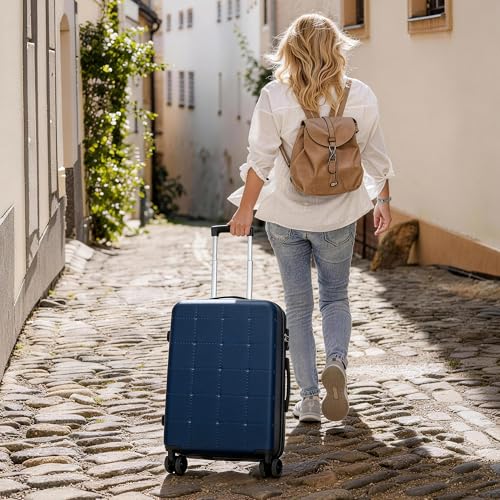 Merax Luggage Sets 5 Piece, Hardside 20" Half-opening Carry On Suitcase Set with USB Port,Lightweight Travel 24" 28" Luggage with Bags TSA Locks Double Spinner Wheels,Blue - color: Blue, size: 3 piece(20front open+24+28+bags)