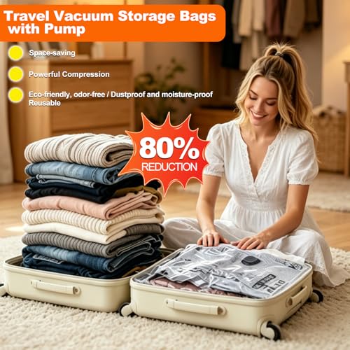 Travel Vacuum Storage Bags with Electric Pump, 12 Pack Vacuum Seal Bags for Clothing Travel, Portable Carry-on Luggage Compression Bag - size: 12 Combo Travel Sizes