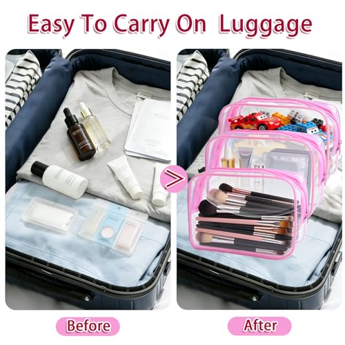 12 Pieces Clear Makeup Bags Bulk, TSA Approved Toiletry Bag PVC Cosmetic Toiletries Pouch with Zipper, Waterproof Vinyl Plastic Organizer Case for Carry-on Travel Essentials (Pink Medium) - color: 12 Medium Pink
