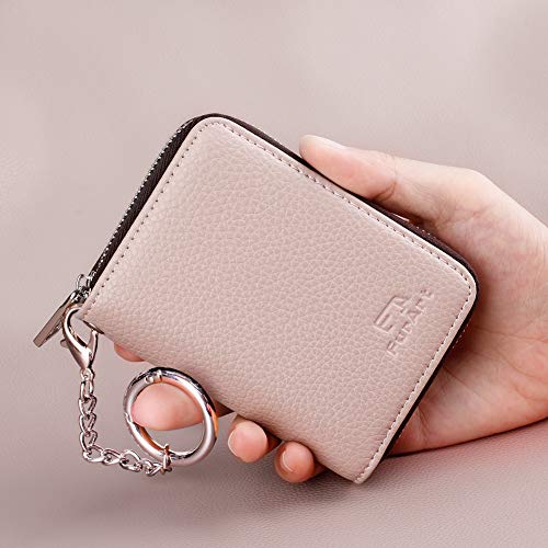 FurArt Zipper Wallet Women, RFID Blocking Credit Card Wallet, Business Card Holder, Compact Size KeyChain Wallet - color: Beige