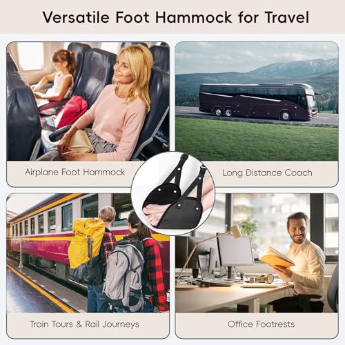 Foot Hammock for Plane Travel, Airplane Foot Hammock, Adjustable Foot Rest Sling, Airplane Gadgets Travel Essentials for Long Time Flight (Black) - color: Black