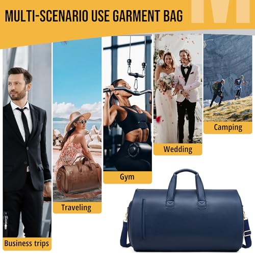 Convertible Garment Bag, Carry on Garment Duffel Bag with Shoulder Strap, Men's Women's Travel Clothing Bag with Shoe Compartment, 2-in-1 Hanging Suitcase Suit Business Travel Bag (Blue) - color: Blue