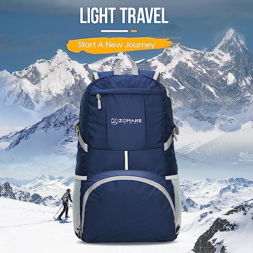 ZOMAKE Lightweight Packable Backpack 35L, Light Foldable Backpacks Water Resistant Collapsible Hiking Bag, Compact Folding Day Pack for Travel Camping(Navy Blue) - color: Navy Blue