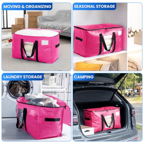 TAILI 2 Pack Pink Extra Large Moving Bags, Heavy Duty Totes with Visible Window, Wrap Around Handles, Space-Saving Storage, Alternative to Moving Boxes - color: Pink, size: 2 Large