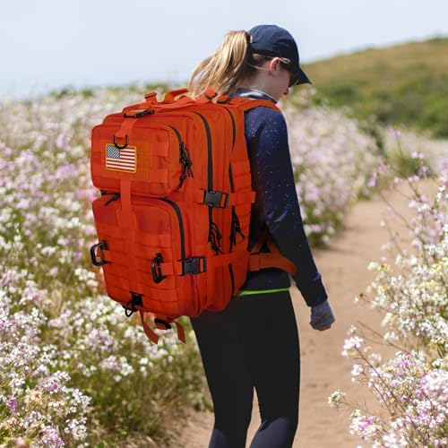 Hannibal Tactical MOLLE Assault Backpack, Tactical Backpack Military Army Camping Rucksack, 3-Day Pack Trip w/USA Flag Patch, D-Rings, Orange - color: Orange