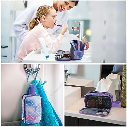 Kids Toiletry Bag for Girls, Travel Toiletry Bag for Little Young Girls Cosmetic Bag Makeup Bag Waterproof Hanging Wash Bag Toddler Toiletries, Mermaid Scales - color: Mermaid Scales