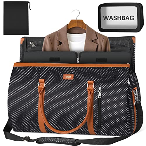 Garment Bag for Travel Convertible Carry On Garment Bag Large Travel Duffel Bags for Women 2 in 1 Hanging Suitcase Suit Travel Bags for Women & Men 3pcs Set - color: E-black Dot