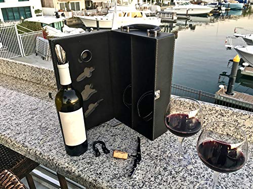 Lifestyle Top Handle Travel Two-Bottle Wine Carrier Case with 4 Piece Wine Accessory Set (Brown) - color: Brown