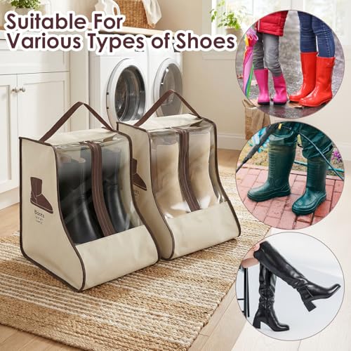 Portable Boots Storage Bag, Beige Dust Proof Boots Protector Carry Bag with Handle Shoe Dust Organizer Packing for Travel and Daily Use(Medium) - size: Medium
