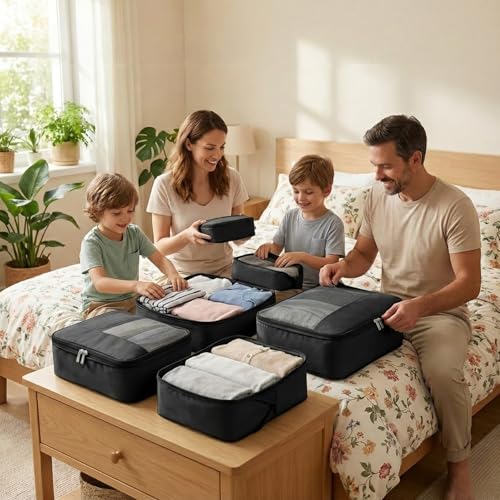 4 Piece Compression Packing Cubes for 3–7 Day Travel, Space Saving Travel Organizers with Breathable Mesh, Double-Zipper Packing Cubes for Carry-On & Suitcases (Black) - color: Black