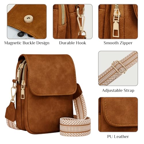Fashion Small Crossbody Bags for Women Trendy Designer Cell Phone Purses Wallets with Card Holder Anti Theft Travel - color: Brown