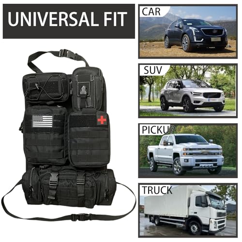 6 Pack Tactical Molle Car Seat Back Organizer Tactical Vehicle Panel with 5 Detachable Molle Pouch for Car Truck Ford Jeep Vehicle,US Patch Automotive Organizer For Man (5 Pouches) - style: 5 Pouches