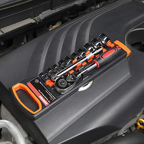 Egofine 12pcs 3/8 Inch Ratchet Socket Wrench Set, Drive Socket Set with 10 Sockets 8-14,17,19,21mm and 2 Way Quick Released Ratchet Handle and Extension Bar - size: 3/8, style: 12PC Standard Socket Set