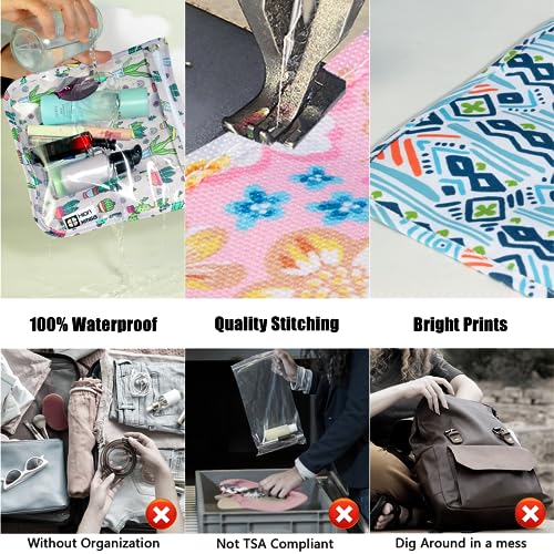HIONXMGA TSA Approved Toiletry Bag, Set of 3 Clear Travel Toiletry Bag Quart Size Zipper Travel Pouch, Waterproof Makeup Cosmetic Bag for Women Men Kids Toiletries Carry on, Cacti A - color: Cacti a, Mixed Sizes