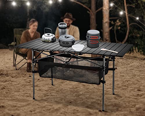 WUROMISE Lightweight Aluminum Folding Camping Table (47” x 21.65” x 26.7”), Portable Roll-Up Design for Outdoor, Camping, Beach, BBQ, Patio, and Picnic, Durable & Waterproof with Carrying Bag - size: Large