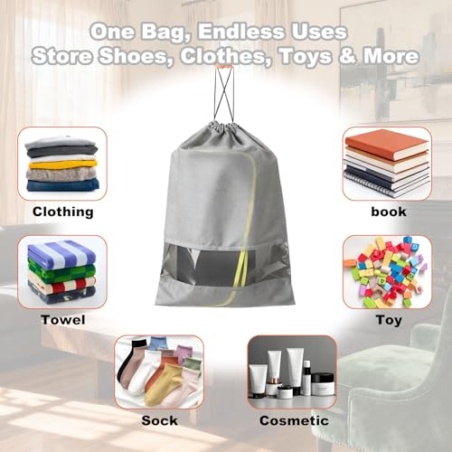 20 Pack Shoe Bags for Travel, 17" x 12.6" Drawstring Shoe Organizers with Clear Window, Breathable Non-Woven Dustproof Pouches for Luggage & Closet (Gray) - color: Gray