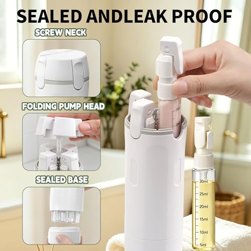4-in-1 Travel Dispenser Bottle, Leak-Resistant Toiletry Containers, TSA Compliant Refillable Pump Bottles for Shampoo, Lotion, Conditioner - Portable Essentials for Flying, Gym & Camping(White) - color: White
