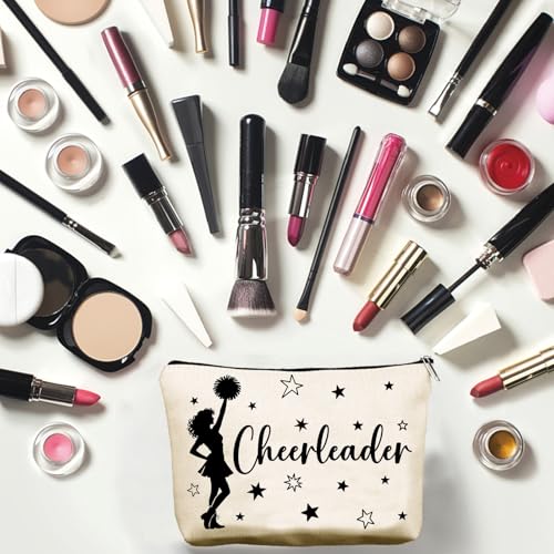 CREATCABIN Cheerleader Makeup Bags for Purse Multi-Function Canvas Cosmetic Bag Zipper Toiletry Travel Washing Make Up Organizer Tool Pouch Storage for Women Cheer Teams Gifts 10x7Inch - style: Cheerleader