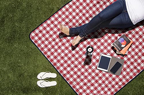 ONIVA - a Picnic Time brand - Vista Outdoor Picnic Blanket & Tote - Beach Blanket - Camping Blanket, (Navy with Red Check) - color: Navy With Red Check