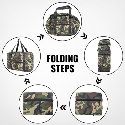 Small Duffle Bag for Men Women, Mini Gym Bag Foldable Travel Tote Carry On Luggage with Trolley Sleeve, Green Camo - color: Green camo, size: 23L