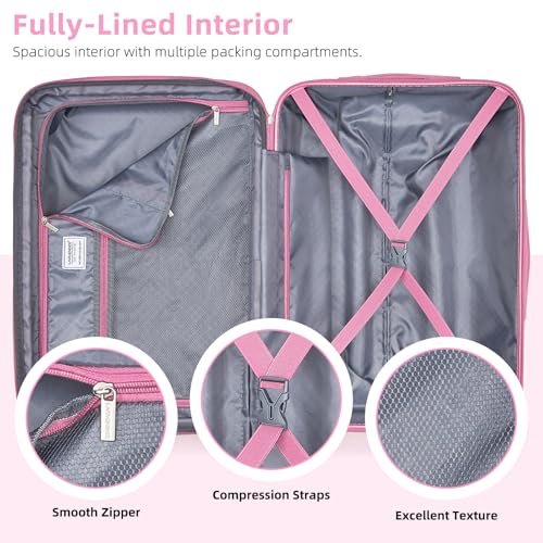LARVENDER Carry on Luggage 22x14x9 Airline Approved Hardshell Suitcase with Wheels TSA Lock, PC+ABS Lightweight Suitcase Set for Women with Travel Backpack, Peach Sparkling, 3 Piece Set - color: Peach Sparkling-20BP, size: 3 Piece Set (Backpack/TB/20)