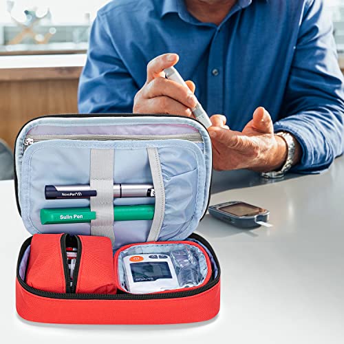 CURMIO Diabetic Supplies Bag for Glucose Meter, Medication, Insulin Pens and Other Diabetes Care Supplies, Diabetes Travel Organizer Case with Detachable Pouches, Red (Bag Only) - color: Red