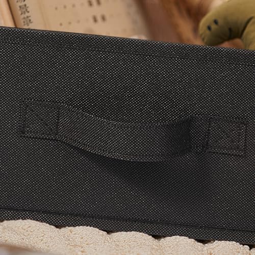 JAKAGO Fabric Storage Bins set of 4 Rectangle Storage Baskets with Handle Foldable Closet Organizer for Clothes Towel bedding Books Collapsible Clothing Container for Shelves Bedroom(Black Low)