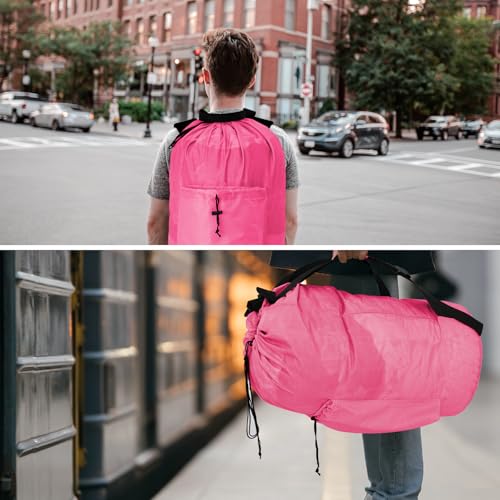 Laundry Bag Backpack Large Travel Laundry Bags with Shoulder Straps Durable Polyster Clothes Bag for College - color: Pink, size: Large